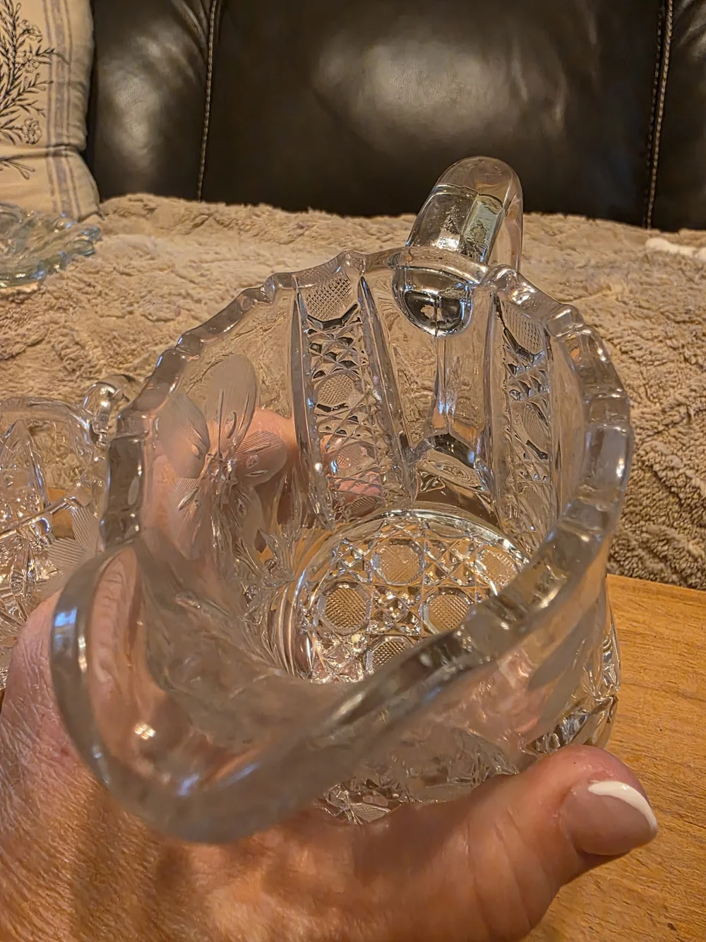 Vintage Heavy Cut Crystal Creamer & Pitcher Set | Floral Etched Crystal